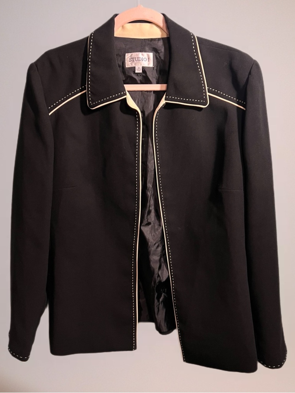 Studio I Black Blazer Jacket w Contrast Stitching | Size 18 | Minimal Chic